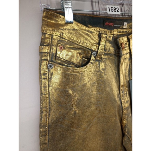 NWT MYSTIQ Womens High Waisted Jeans SZ 3 Unique Gold Spray Paint Look $66 MSRP - Picture 6 of 16